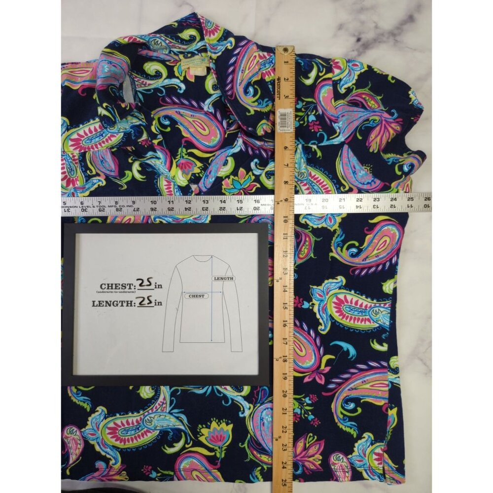 Caribbean Joe Womens 3XL Multicolor Paisley Collared V Neck Plus Size Top - Picture 5 of 7